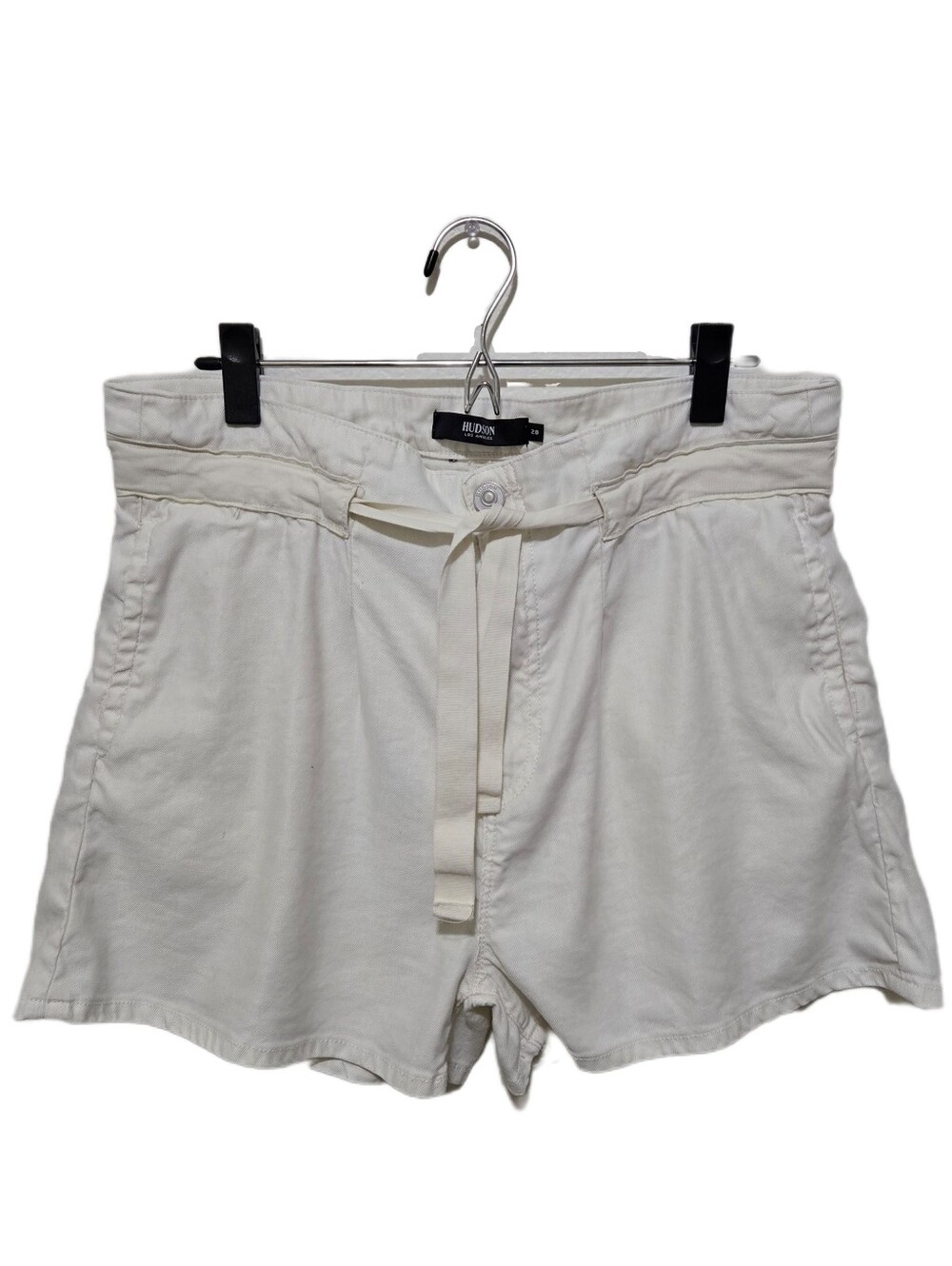HUDSON High-Waist Paperbag Shorts Linen Blend Ivory Color Size 28